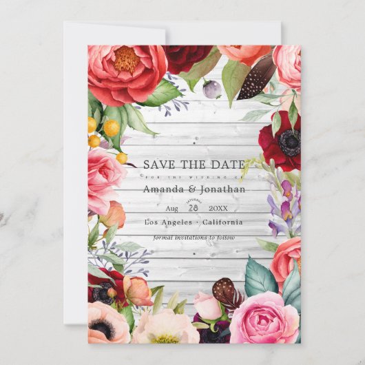 Rustikales Boho Floral Bohemisch Wedding Foto Save The Date (Vorderseite)