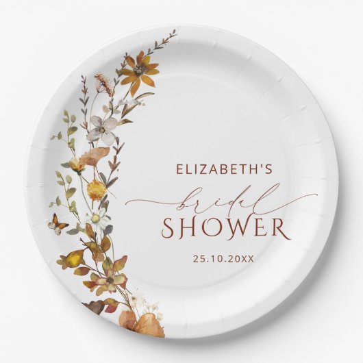 Rustikales Boho Floral Brautparty Pappteller (Vorderseite)