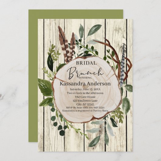 Rustikales Boho Floral Bridal Brunch Einladung (Vorne/Hinten)