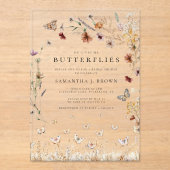 Rustikales Boho Floral Butterfett Brautparty Acryleinladungen (Vorderseite)