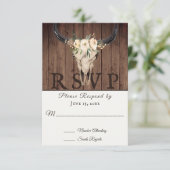 Rustikales Boho Floral Cow Skull auf Barnwood Wedd RSVP Karte (Stehend Vorderseite)