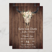 Rustikales Boho Floral Cow Skull auf Barnwood Wedd Save The Date (Vorne/Hinten)