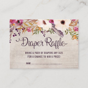 Rustikales Boho Floral Diaper Raffekarte Tribal Ba Begleitkarte