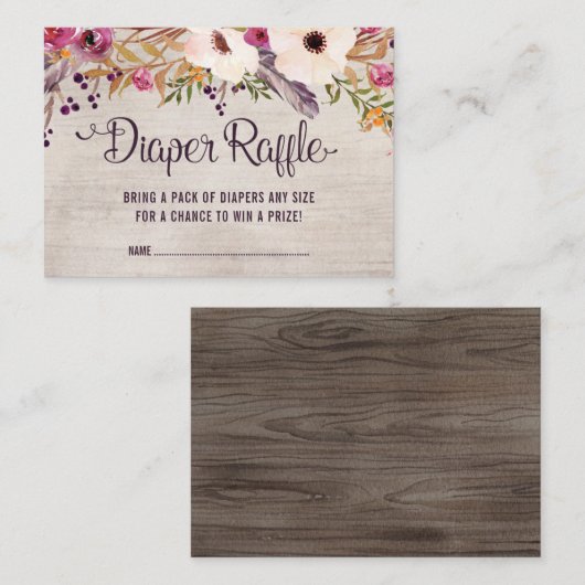 Rustikales Boho Floral Diaper Raffekarte Tribal Ba Begleitkarte (Vorne/Hinten)