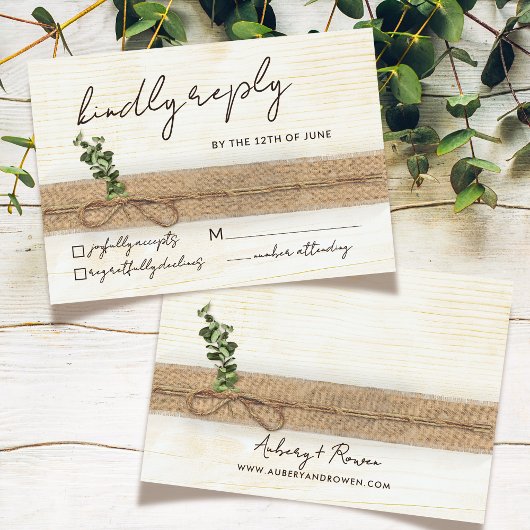 Rustikales Boho Floral Öko Wood Eukalyptus Wedding RSVP Karte