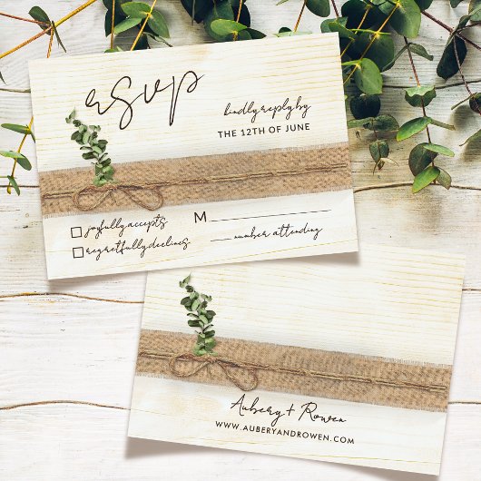 Rustikales Boho Floral Öko Wood Eukalyptus Wedding RSVP Karte