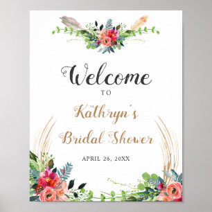 Rustikales Boho Floral Watercolor Brautparty Zeich Poster