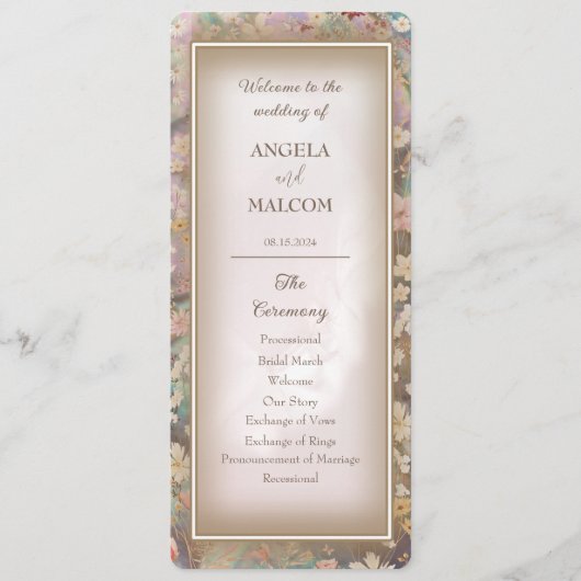 Rustikales Boho Floral Wedding Flat Program Programm (Vorderseite)