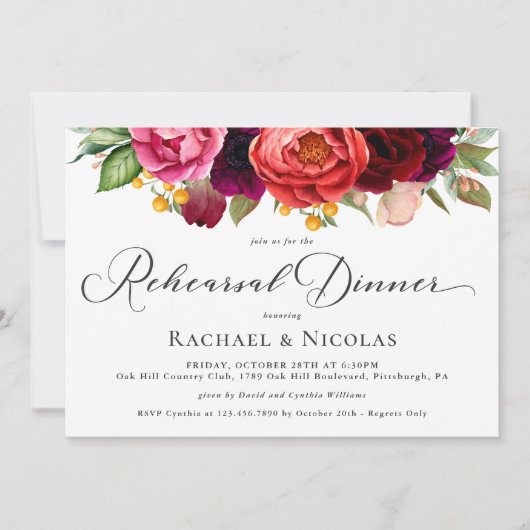 Rustikales Boho Floral Wedding Probe Dinner Einladung (Vorderseite)