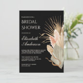 Rustikales Boho getrocknetes Palm Pampas Schwarzes Einladung (Stehend Vorderseite)