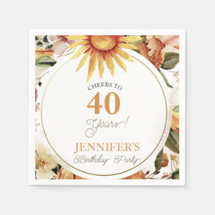 Rustikales Boho Herbst Sonnenblume 40. Geburtstag Serviette