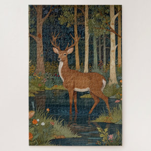 Rustikales Boho-Hirschbild in Waldgrün Puzzle