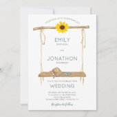 Rustikales Boho Holz Schaukel Sonnenblumen Rings W Einladung (Vorderseite)