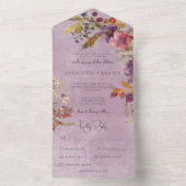 Rustikales Boho Jewel Tone Florals Lila Abendessen All In One Einladung (Innen Boden)