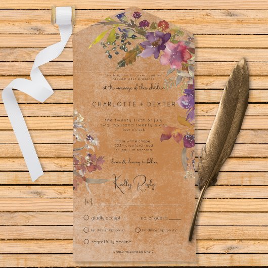 Rustikales Boho Jewel Tone Florals Rostdinner All In One Einladung