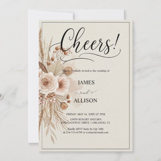 Rustikales Boho jubelt neutrale Blumeneinladung Einladung (Vorderseite)