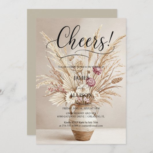 Rustikales Boho jubelt neutrale Blumeneinladung Einladung (Vorne/Hinten)