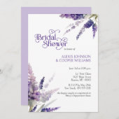 Rustikales Boho Lavender Blume Lila Brautparty Einladung (Vorne/Hinten)