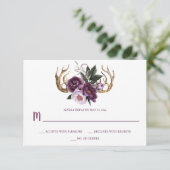 Rustikales Boho Lila Pflaumenrosa Peonies Antlers RSVP Karte (Stehend Vorderseite)