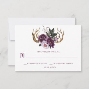 Rustikales Boho Lila Pflaumenrosa Peonies Antlers RSVP Karte