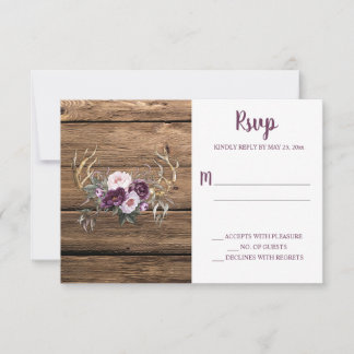 Rustikales Boho Lila Plum Peonies Antlers RSVP Karte