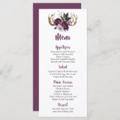 Rustikales Boho Lila Plum Peonies Antlers Wedding Menükarte (Vorne/Hinten)