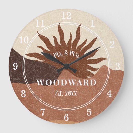 Rustikales Boho Mit Monogramm Wedding neu Große Wanduhr (Vorderseite)