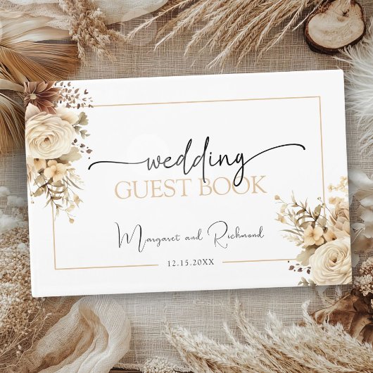 Rustikales Boho Neutral Floral Wedding Guest Book Gästebuch