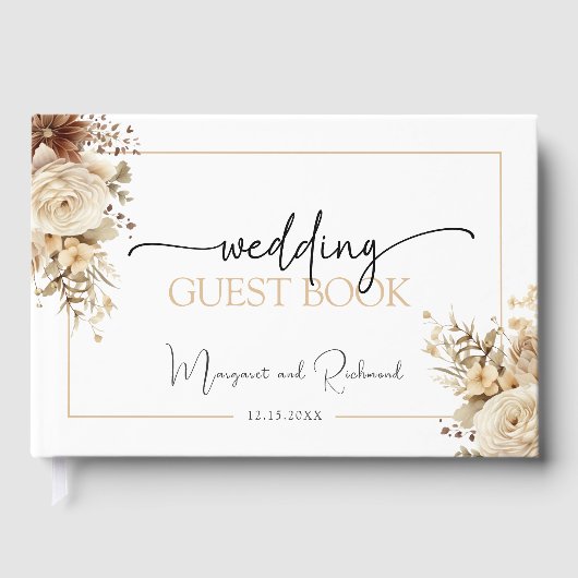 Rustikales Boho Neutral Floral Wedding Guest Book Gästebuch (Vorderseite)
