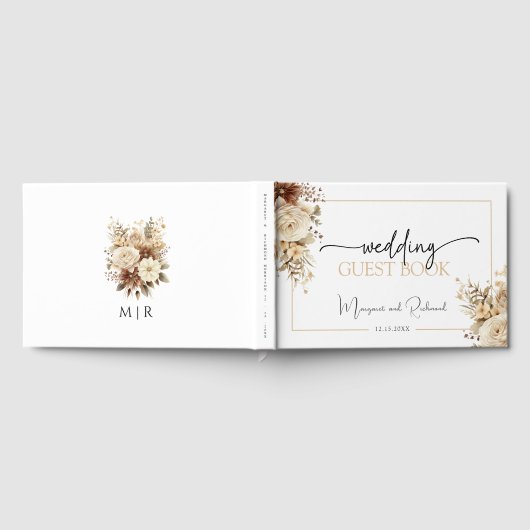 Rustikales Boho Neutral Floral Wedding Guest Book Gästebuch (Voll)