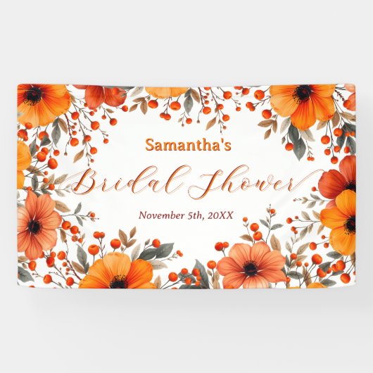 Rustikales Boho Orange Bloom Berry Frame Brautpart Banner (Horizontal)