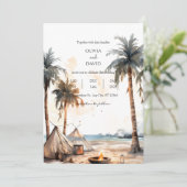 Rustikales Boho Palm Coastal Landschaftsstrand Hoc Einladung (Stehend Vorderseite)