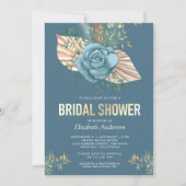 Rustikales Boho Palm Dusty Blue Floral Brautparty Einladung (Vorderseite)