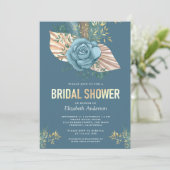 Rustikales Boho Palm Dusty Blue Floral Brautparty Einladung (Stehend Vorderseite)