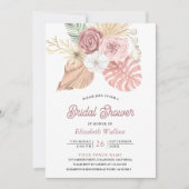 Rustikales Boho Palm Dusty Pink Roses Brautparty Einladung (Vorderseite)