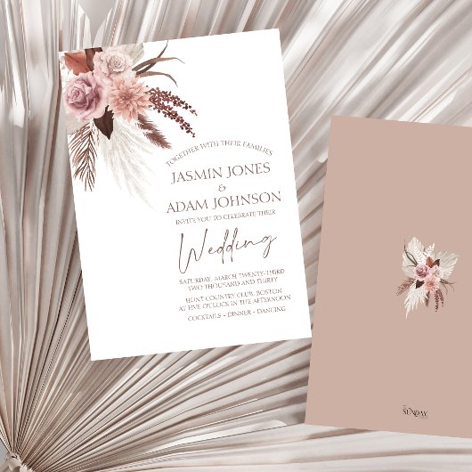 Rustikales Boho Pampas Gras Getrocknete Blume Hoch Einladung
