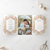 Rustikales Boho Pampas Grass Foto Collage Wedding Dreifach Gefaltete Einladung (Innenseite)