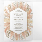 Rustikales Boho Pampas Grass Foto Collage Wedding Dreifach Gefaltete Einladung (Innen Erste Seite)