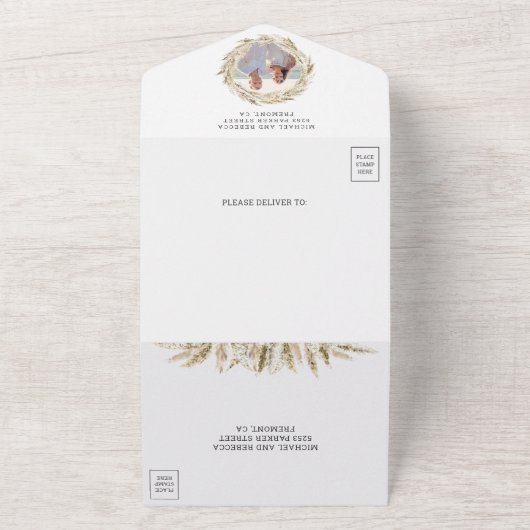 Rustikales Boho Pampas Grass Wreath Ampersand Hoch All In One Einladung (Außenbereich)