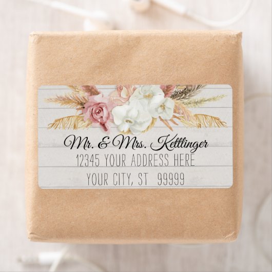 Rustikales Boho Pampas Palm Blush Blumengrün Holz (Insitu)