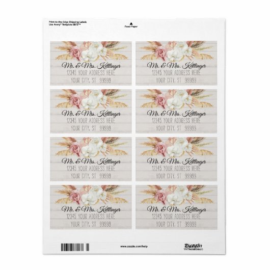 Rustikales Boho Pampas Palm Blush Blumengrün Holz (Vorne)