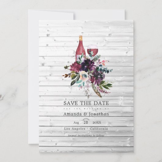 Rustikales Boho Pflaume Roter Wein Verkostung Hoch Save The Date (Vorderseite)