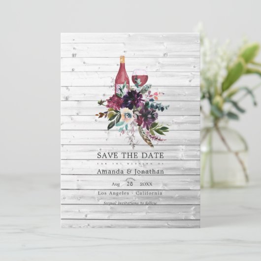 Rustikales Boho Pflaume Roter Wein Verkostung Hoch Save The Date (Stehend Vorderseite)