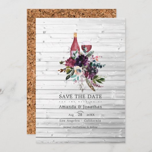 Rustikales Boho Pflaume Roter Wein Verkostung Hoch Save The Date (Vorne/Hinten)