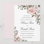 Rustikales Boho Pink und Lila Rose Blumenhochzeit Einladung (Vorne/Hinten)