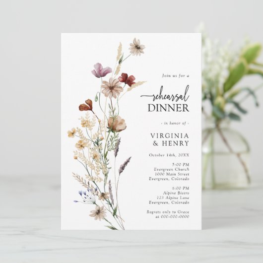 Rustikales Boho Probe Dinner Einladung (Stehend Vorderseite)