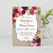 Rustikales Boho Red Floral Brautparty lädt ein Einladung (Stehend Vorderseite)