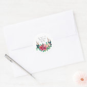 Rustikales Boho Red Floral Stag Antler Monogramm Runder Aufkleber (Umschlag)
