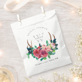 Rustikales Boho Red Floral Stag Antlers Brautparty Geschenktütchen