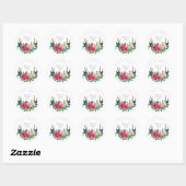 Rustikales Boho Red Floral Stag Antlers Brautparty Runder Aufkleber (Blatt)
